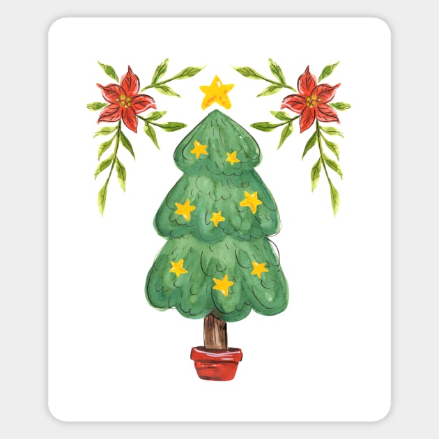Cute Watercolor Christmas Tree Sticker by SWON Design